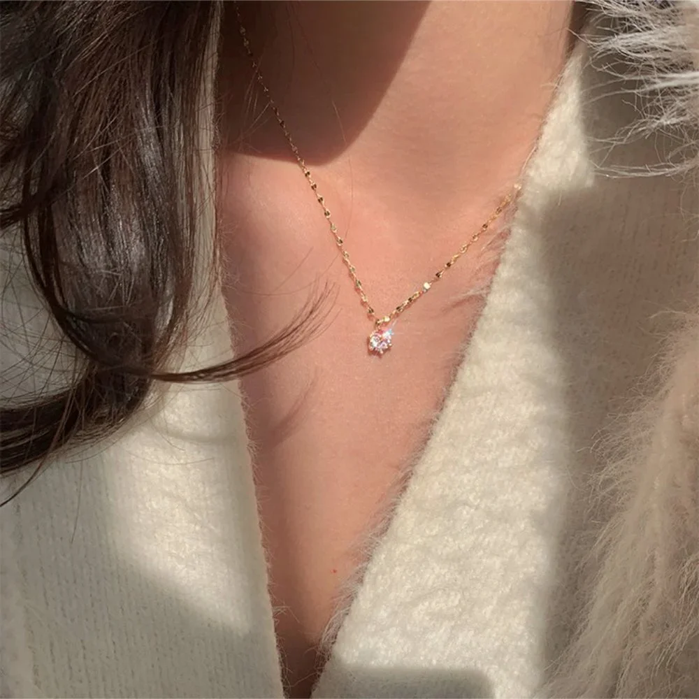 #NEW 925 Sterling Silver 2CT Solitaire Diamond Necklace